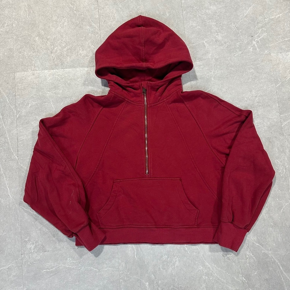 Lululemon Scuba Oversized Half-Zip Hoodie Red Cropped Sweatshirt 4393